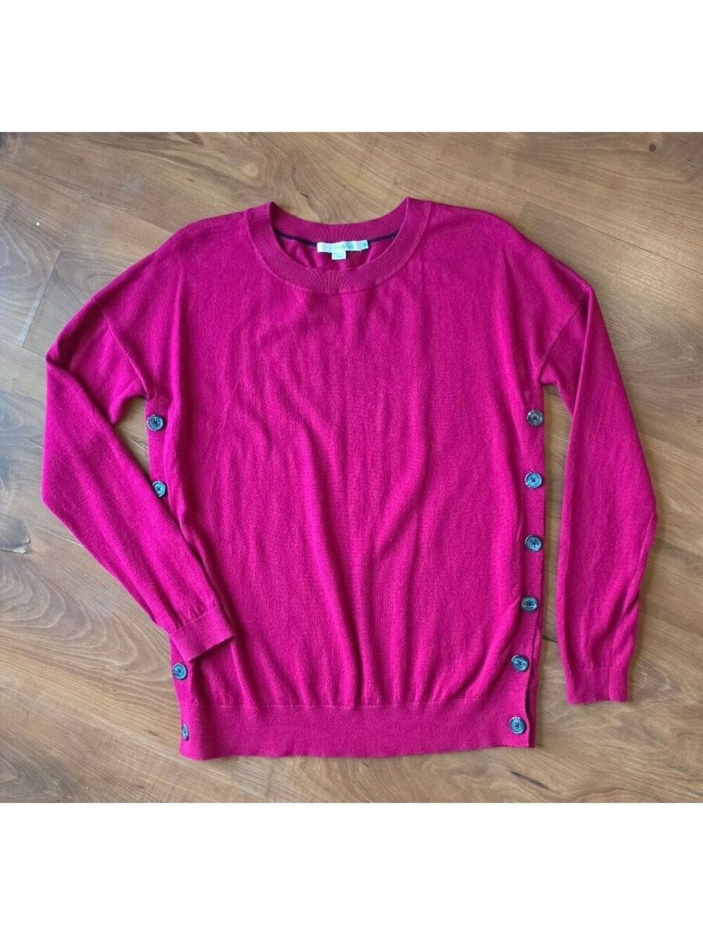 Boden Grace Pink Side Button Crew Neck Sweater Wool Cotton Blend Size Medium